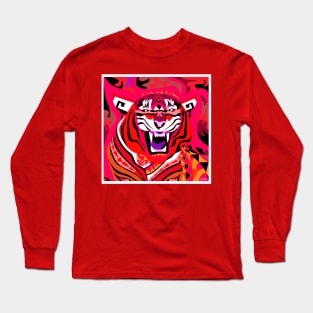 wild chinese tiger in totonac pattern ecopop wallpaper art Long Sleeve T-Shirt